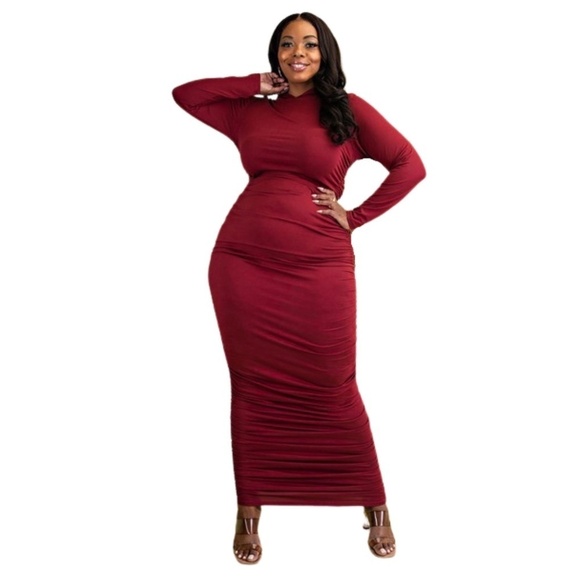 Hooded Maxi Dress | Burgundy - Picture 1 of 5